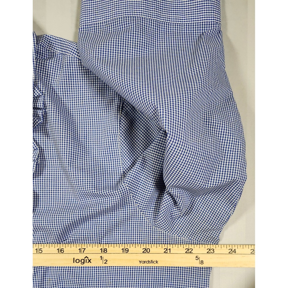Foxcroft Blue Gingham Ruffle Front Wrinkle Free 3/4 Sleeve Button Shirt 18 0033 - Picture 4 of 10